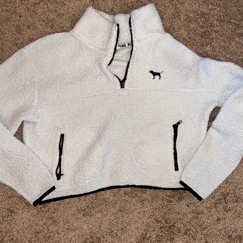 VS PINK White cropped sherpa fleece jacket